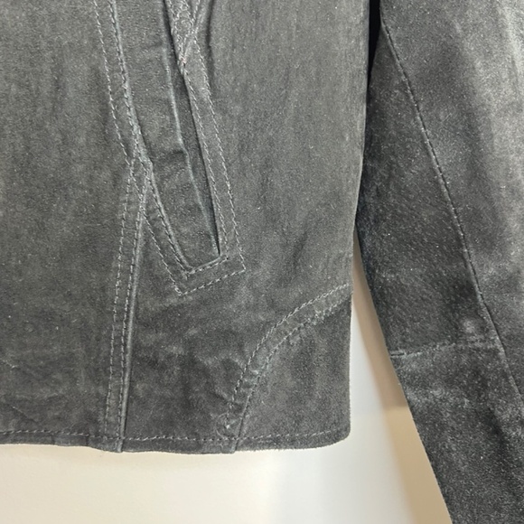 Vero Moda Jeans black suede leather cropped asymmetrical zipper moto jacket L - Picture 8 of 14